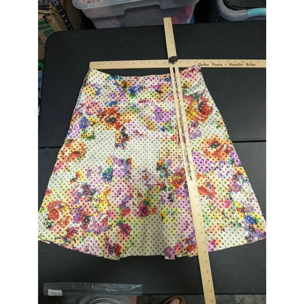 ETCETERA 100% Silk Polka Dot & Watercolor Floral Pleated Soft Skirt Size 4